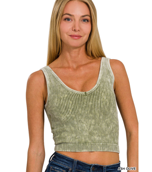 Ribbed V Tank (Olive)