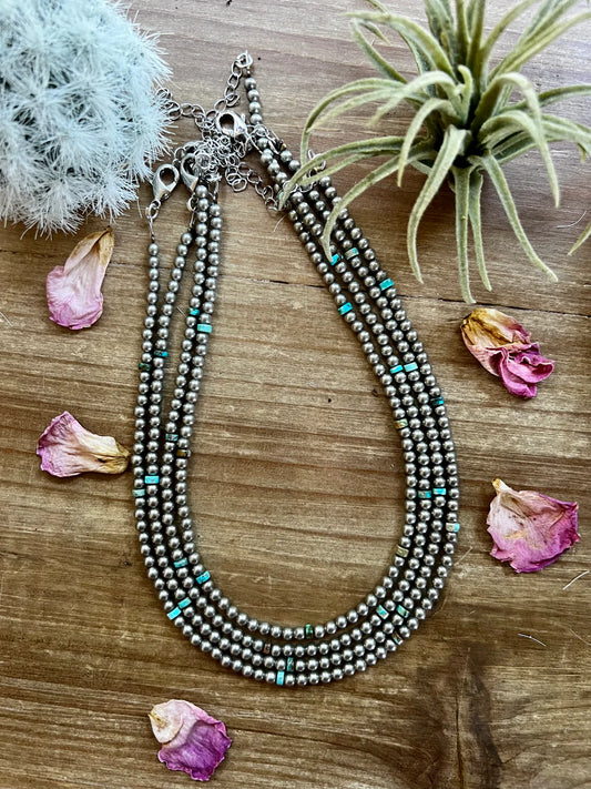 4mm Silver Plated & Verascite Turquoise Necklace