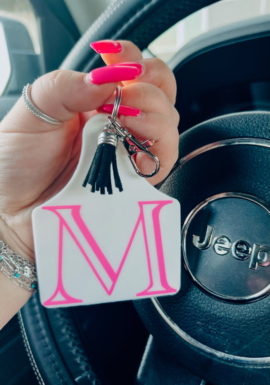 Initial Ear Tag Keychain